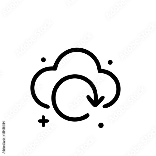 Cloud storage symbol with circular arrow, ideal for tech websites, data backup and IT concepts in design projects and presentations.