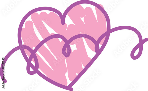 A sloppily painted heart with a pink brush and scribbles, curved lines drawn by hand with a brush