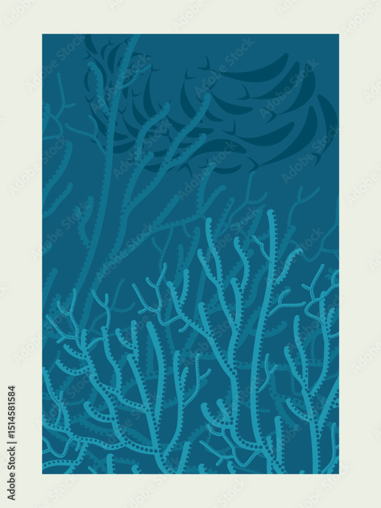 illustration vectorielle fonds marins, abysse, corail et poissons, marin, mer, océan, flore, faune, poster, affiche, élément de base pour illustrer un évènement, couverture, réseaux sociaux, magazine