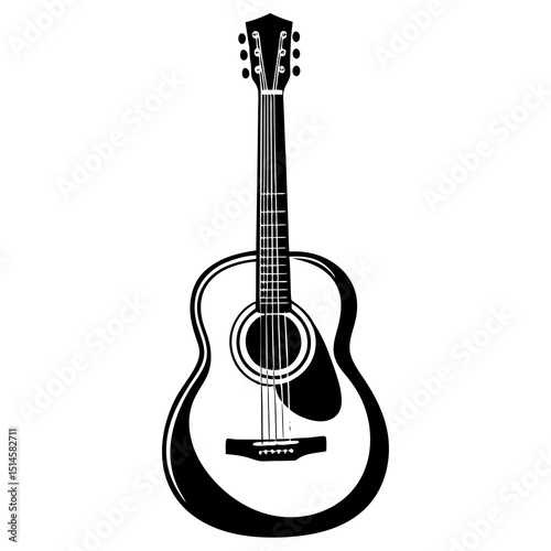 Minimalist Black Acoustic Guitar Vector Illustration on White Background"