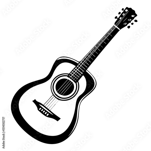 Minimalist Black Acoustic Guitar Vector Illustration on White Background"