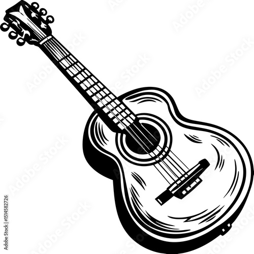 Minimalist Black Acoustic Guitar Vector Illustration on White Background"