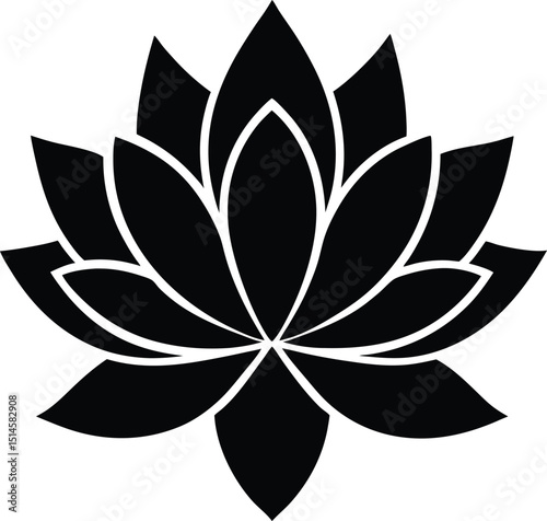 Top View Lotus Silhouette Vector – Elegant Symmetrical Floral Design
