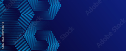 Dark blue background with hexagon geometric lines pattern. Abstract shiny hexagon lines. Futuristic technology concept. vector