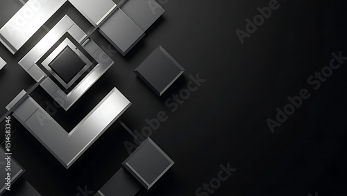 Abstract Metallic Geometric Design with Silver and Dark Grey Squares on Black Background