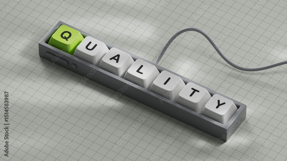 Fototapeta premium Word QUALITY on Computer keyboard keys. Evaluation of good or services business concept.3D rendering on white background.