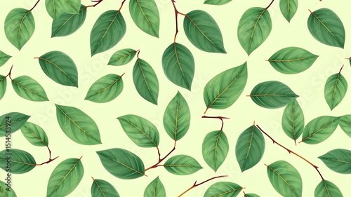 Vibrant green leaf pattern seamless design illustration