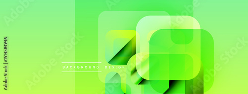 Bright green abstract shapes overlap. Rounded squares create dynamic visual effect. Minimalist design with text background design.
