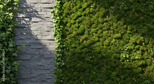 Vertical Garden Wall with Moss and Stone