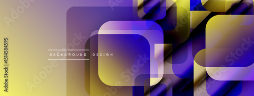 Abstract geometric shapes overlap. Purple, gold hues create modern design. Gradient effect adds depth, visual interest.