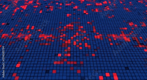 Abstract Red and Blue Pixelated Grid Background