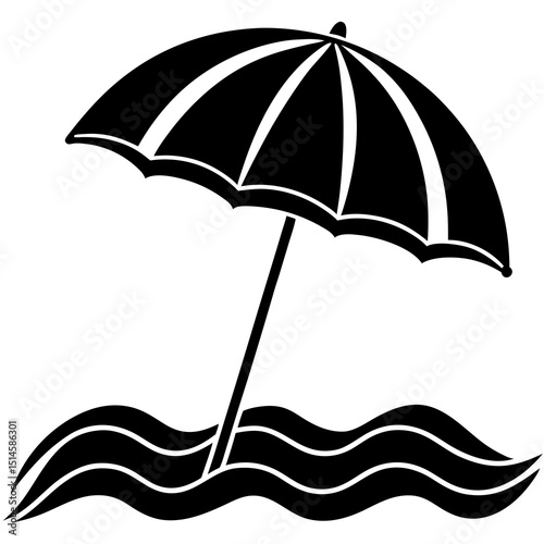 Beach Umbrella and Waves Silhouette