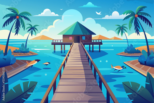 Tropical Beach Hut Overwater Bungalow Resort