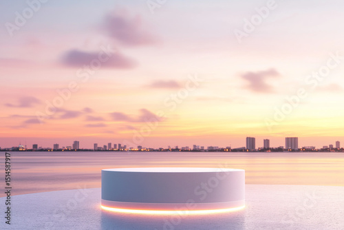product spotlight scene, floating clean pedestal with soft glow, neutral ad background