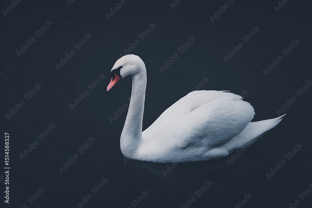 Fototapeta premium Elegant white swan gliding on dark water