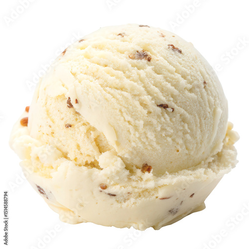 Creamy scoop of vanilla ice cream with visible bits mixed in, isolated on transparent background. photo
