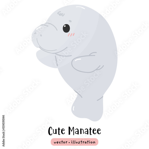 Cute Manatee Sea cow kawaii dugong cartoon ocean animal vector illustration
