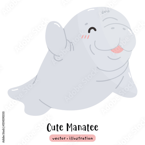 Cute Manatee Sea cow kawaii dugong cartoon ocean animal vector illustration