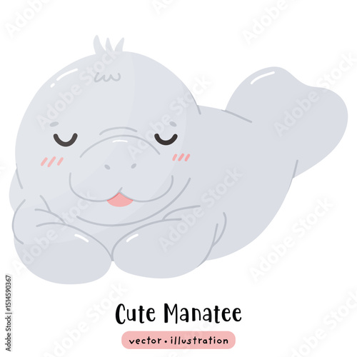 Cute Manatee Sea cow kawaii dugong cartoon ocean animal vector illustration