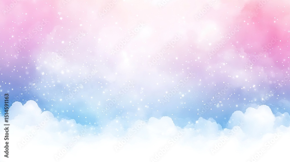 Fototapeta premium Pastel colored sky with clouds and sparkling stars.