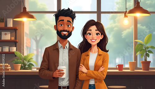 host couple flat design illustration