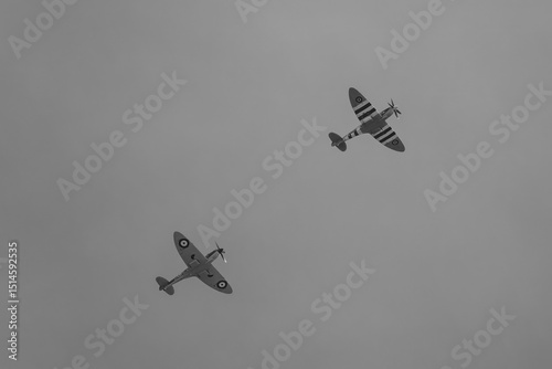 Portsmouth England - May 30 2025: supermarine spitfires a British fighter aircraft used by the Royal Air Force during World War 2 in black and white photo