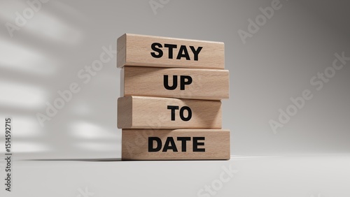 Text STAY UP TO DATE writing in wooden blocks. Business concept. wooden blocks. Copy space.3D rendering on white background.