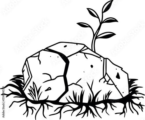 Resilient Plant Growing from Stone Design