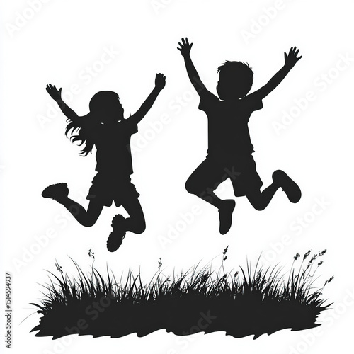 kids jumping silhouette , b...
