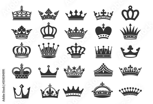Premium Crown Silhouette Set, royal luxury crown collection. vector illustration
