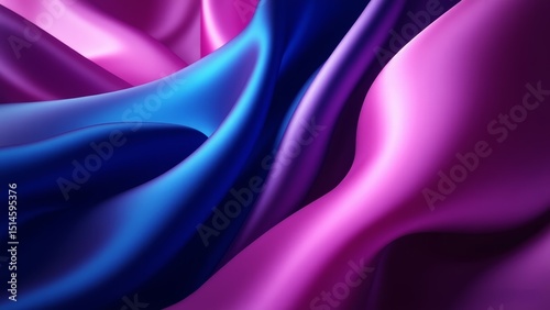 Luxurious Silk Fabric Texture Deep Blue and Vibrant Pink Draped Waves