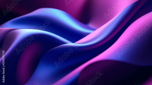 Abstract Purple and Blue Silk Fabric Waves Smooth, Luxurious Texture Background