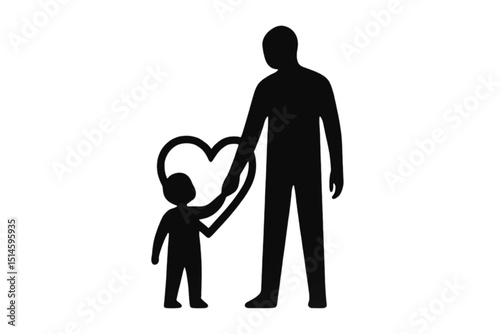 Father and Child Heart Silhouette Vector – Minimalist Family Love Icon
