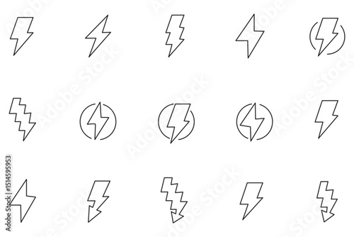 Set lightning bolt. Thunderbolt flat style - stock vector.