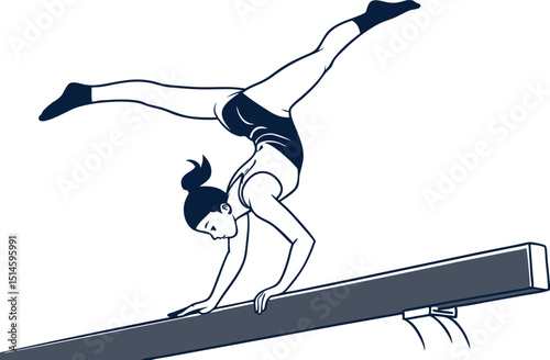 Gymnast Performing on Balance Beam Art