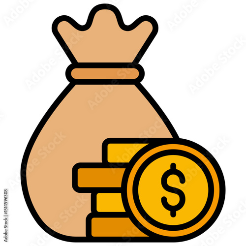 Money Bag Outline Flat Design Style Icon, Banking And Financial Concept