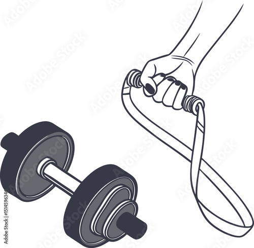 Workout Dumbbell and Bands Vector Art