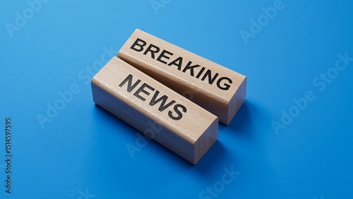 Breaking News symbol. wooden blocks with words 'Breaking  News'. wooden blocks. Copy space.3D rendering on blue background.