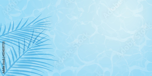 Summer banner design with exotic plam tree leaves shadow on blue ocean blue beach, Summer background