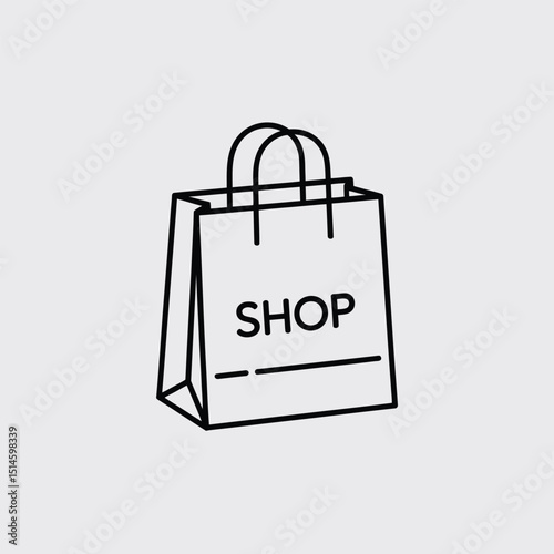 Line Art Shopping Bag with "SHOP" Text, Stylized Vector Icon for Online Retail, Business and Marketing Use, Simple Monochrome Illustration for Storefront and Consumer Purchase Representation