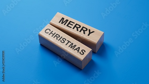 Merry Christmas. word concept. For Holiday, Party and Celebrating. Concept With Word Written in Cut Out Paper in Shape of word concept With blue Background. 3D rendering on blue background.