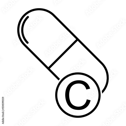 Vitamin C icon, healthy medicine pill supplement symbol, complex mineral vector illustration