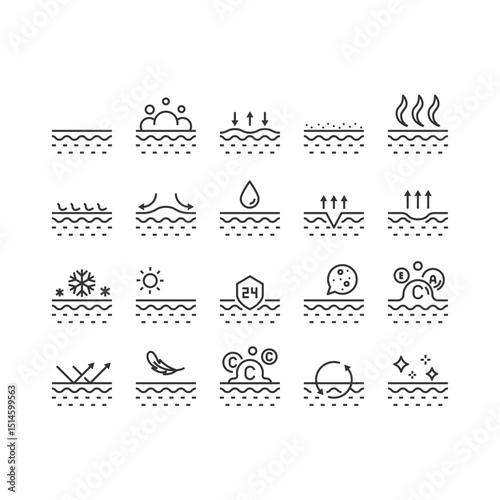 Set of skincare icons, epidermis, and skin health