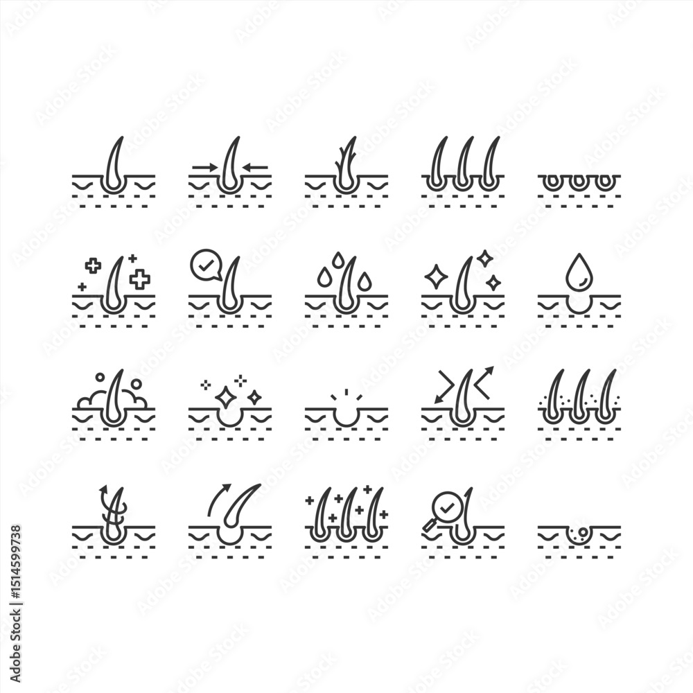 Fototapeta premium Set of skincare icons, epidermis, and skin health