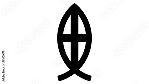 Christian Ichthus Cross symbol, black isolated silhouette