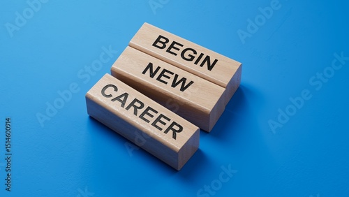 Begin new career symbol. Concept word Begin new career on wooden blocks.Business and Begin new career concept. Copy space.3D rendering on blue background.