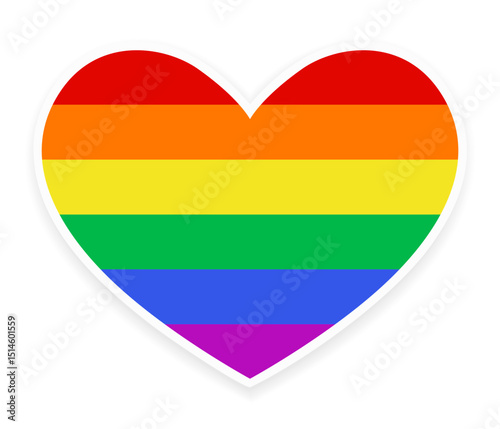 Pride Month Flag Heart Shape Sticker in 1970 Popular Version showing Six Colors representing Diversity of LGBTQ Rights Movement Celebrate in June Backgrounds.