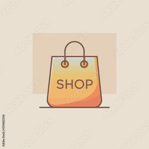 E-commerce Shopping Bag Icon with Gradient Design and 'Shop' Label for Online Retail Business, Storefront Branding, and Digital Consumer Purchase Interface.