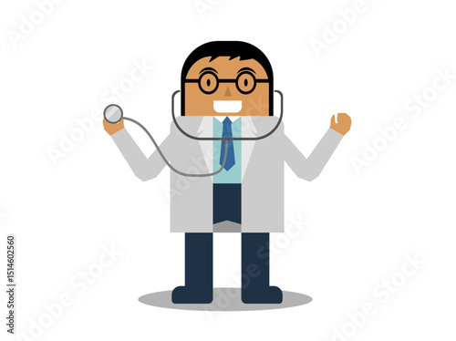 Cartoon of doctor using stethoscope on white background