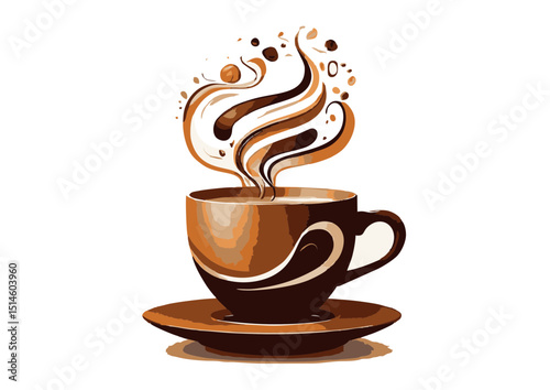 Steaming Cup of Coffee Aromatic Illustration of a Warm Beverage, Perfect for Cafe Menus, Coffee Shop Branding, and Coffee-Themed Designs